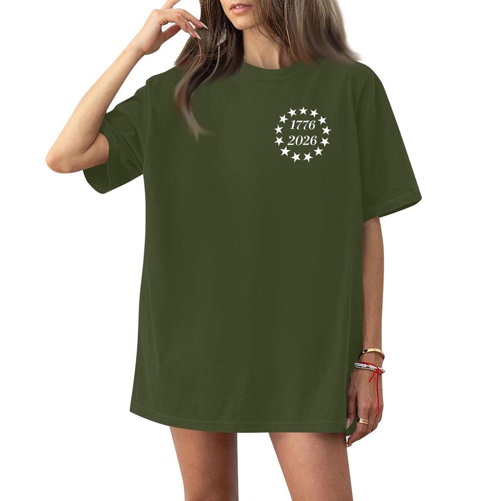 Women Casual Crew Neck Short Sleeve T Shirt 250th Anniversary Graphic Print Loose Fit Lightweight Top