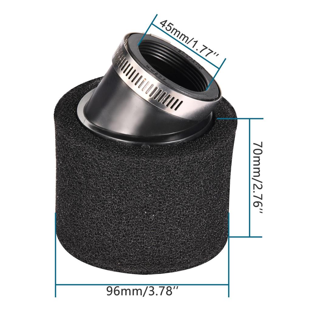 45mm Angled Sponge Air Filter for Motorcycle/ATV - Black, Compatible with Various Models