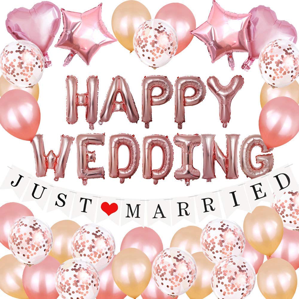 BIIOONES Wedding Alphabet Balloon Decoration Kit HAPPY WEDDING Pink Gold Celebration Kit