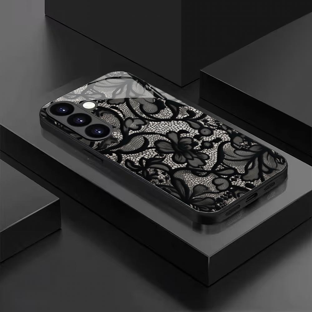 Custodia per telefono in vetro temperato con motivo in pizzo adatta per Samsung Galaxy S26 S25 S24 S23 S22 S21 S20 FE/Ultra/Plus antiurto