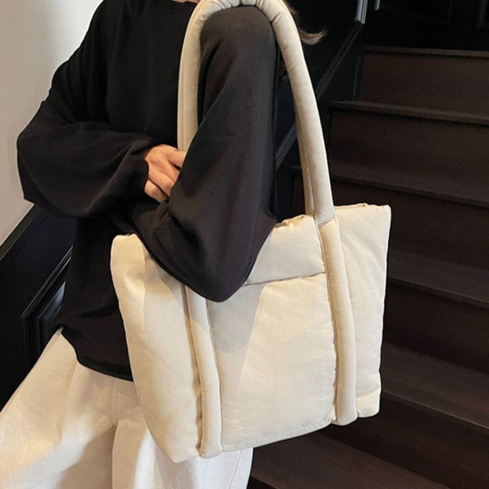 Korean Style Down Cotton Shoulder Bag Solid Color Puffy Crossbody Bag  Office Worker