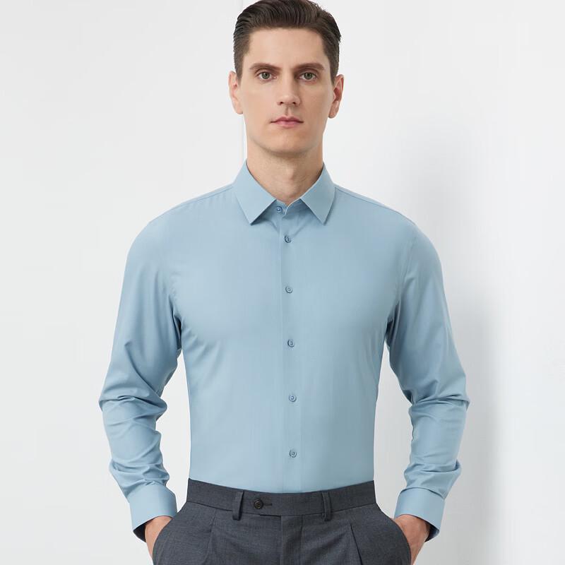 Fengxun Men s Easy-Care Long-Sleeve Tech Fiber Blend Shirt 175/96A