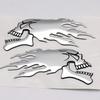 2Pcs/Pair 14*6cm Car Decoration Stickers,Helmet Shaped Decoration,Silver Fire Skull Stickers,Car Decoration Accessories