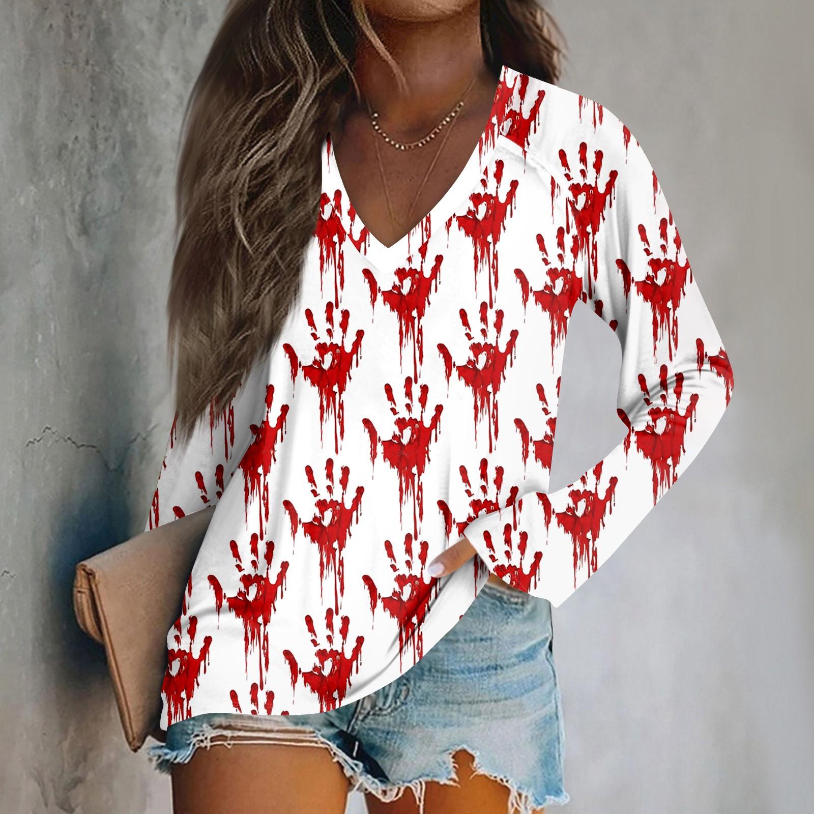 

Женский модный повседневный топ с длинным рукавом и принтом на Хэллоуин с V-образным вырезом L