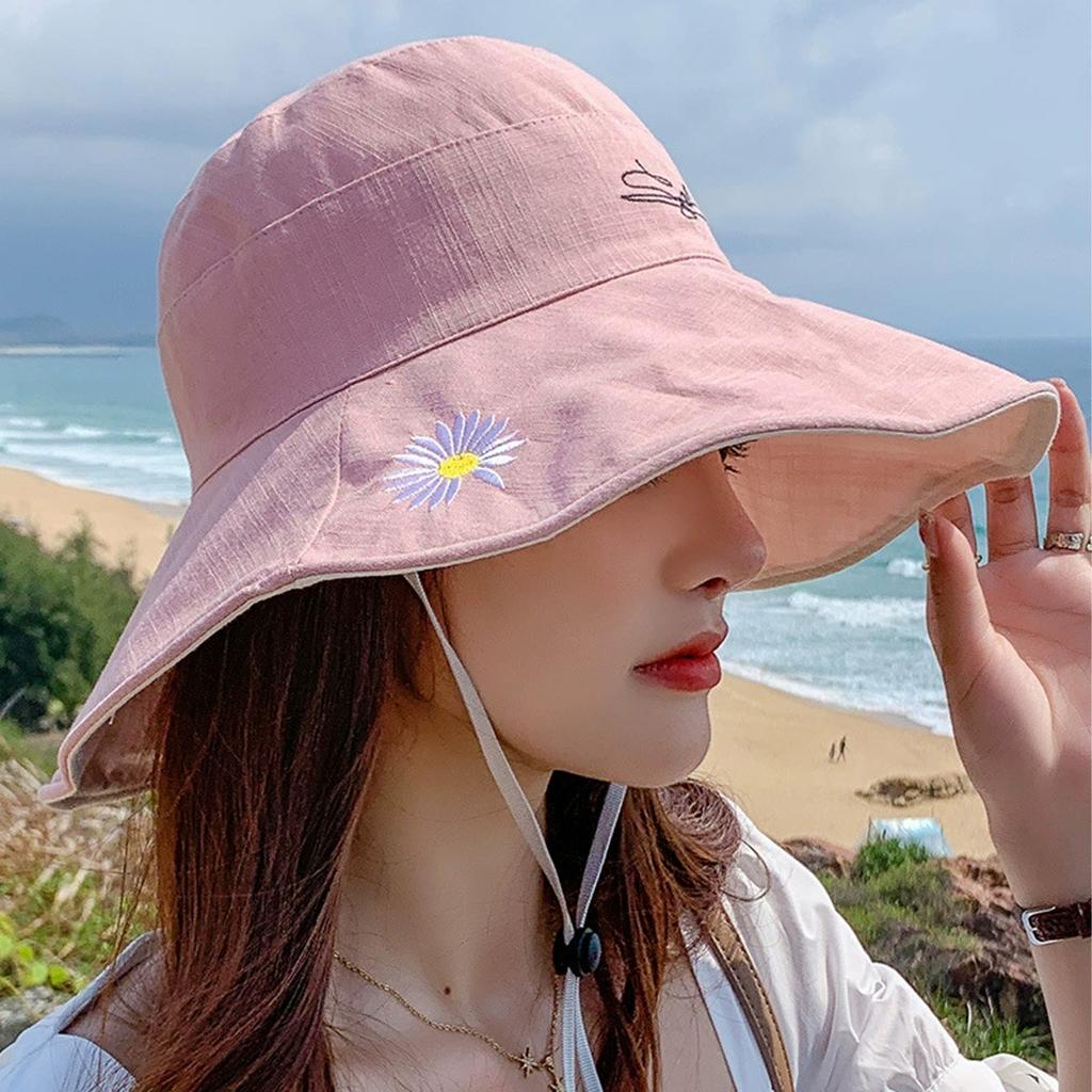 Small daisy bucket hat spring and autumn double-sided wear large brim sun protection sun hat women's summer face cover sun hat