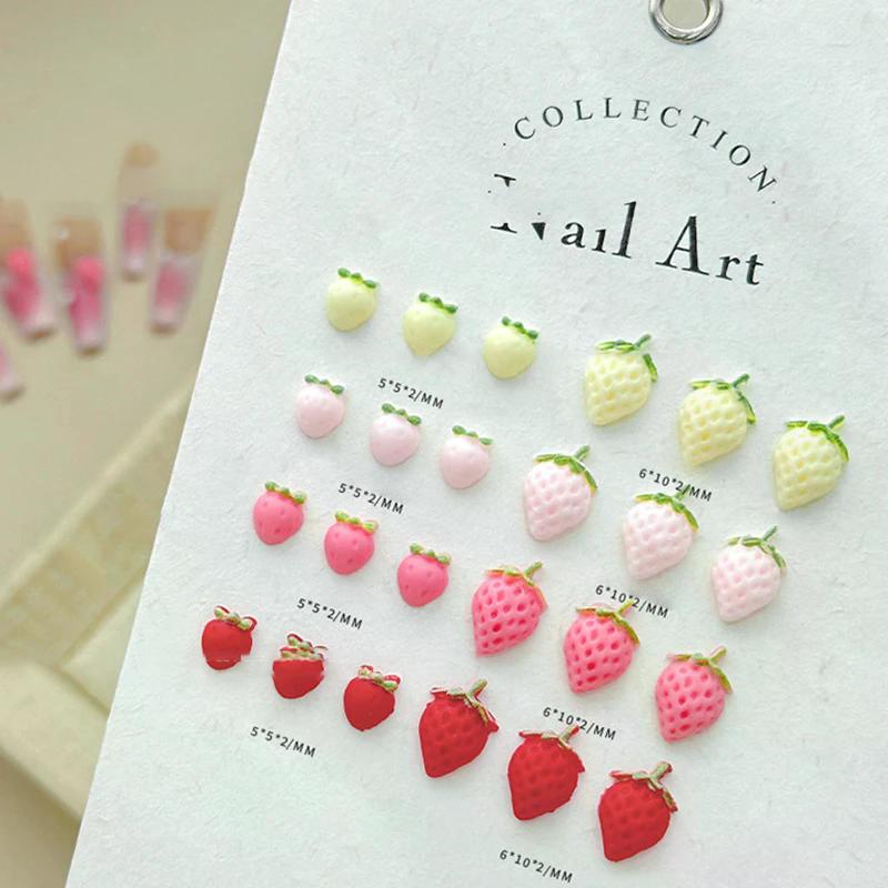 50pcs Charm Sweet Strawberry Nail S 3d Resin Cartoon Fruits Rhinestones Decorations Parts Diy Summer Art Accessories