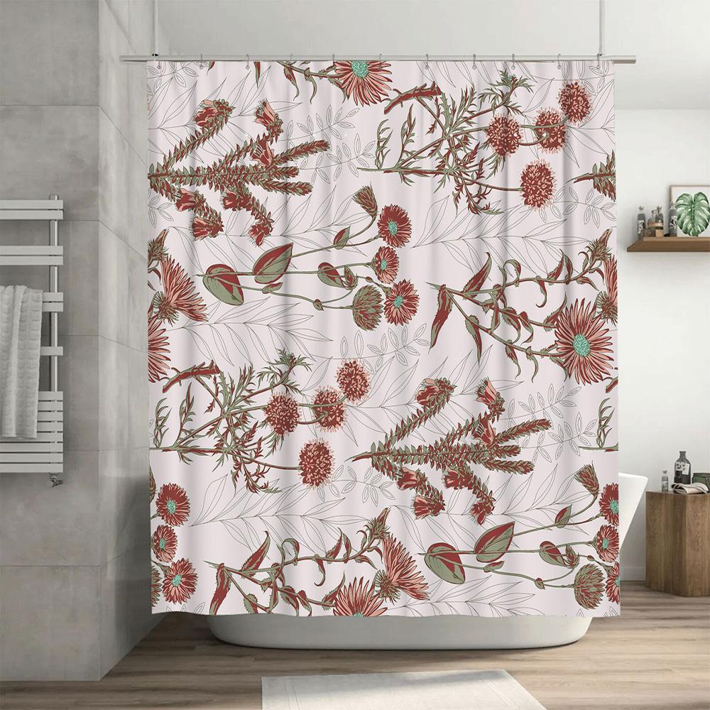 Vintage Floral Printed Shower Curtain Pink Green Botanical Design for Bathroom Decoration Soft Fabric, Waterproof Material