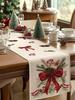 Christmas Themed Table Runner With Bow Pine Cone Holly Berries Print For Festive Dining Table Decor High Quality Elegant Holiday