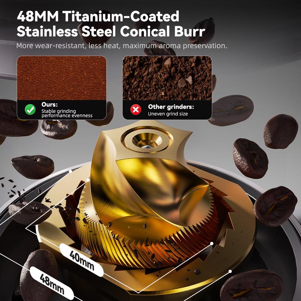 HIBREW G3plus Coffee Grinder, 31-Level Conical Burr Grinder, Titanium-Coated Steel Burr, Plasma Anti-Static System, 1-60s Touchscreen Timer, 210g