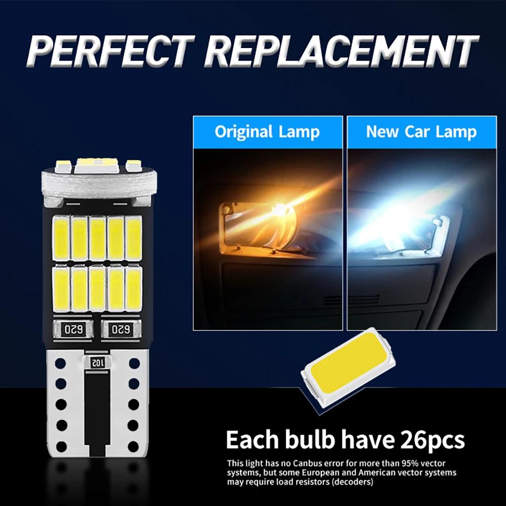 5pcs/10pcs W5W Led T10 168 194 Signal Lamp Canbus 4014 26SMD Car Interior Map Dome Lights Parking Position Bulb Accessories