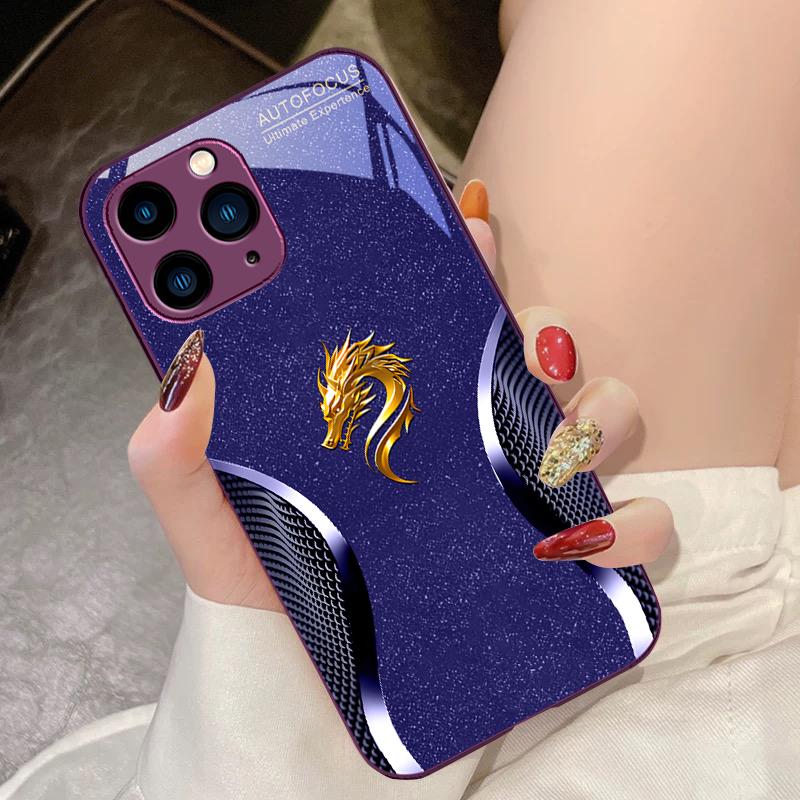 Zlatá Dračí Hlava Zelená Pro IPhone 16 Pro Max 15 Pro 14 13 12 Mini 11 XS M Ax XR 7 8 Plu SE 2022 Tvrzené Sklo Pouzdro na Telefon