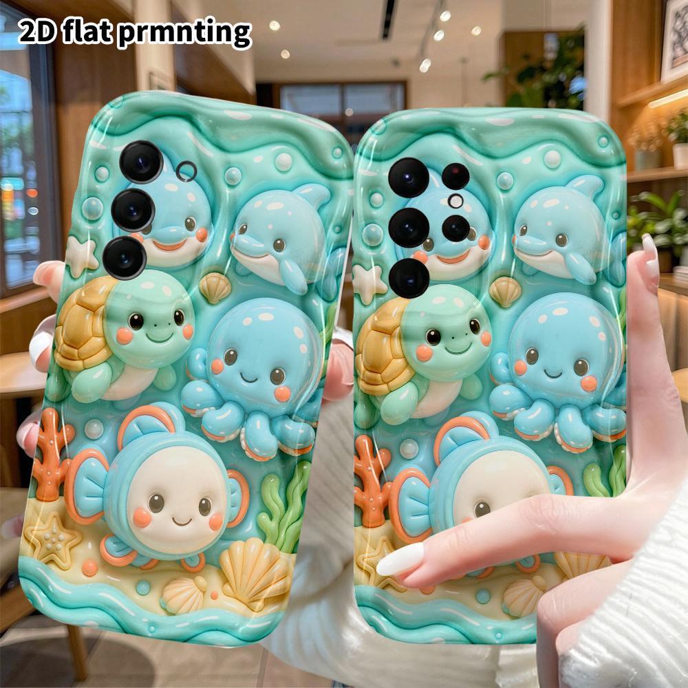 Phone case: 2D flat, suitable for Samsung Galaxy A34 A35 M05 M06 S20 S22 S21 FE Plus 5G protective case, collection of little underwater animals, perf