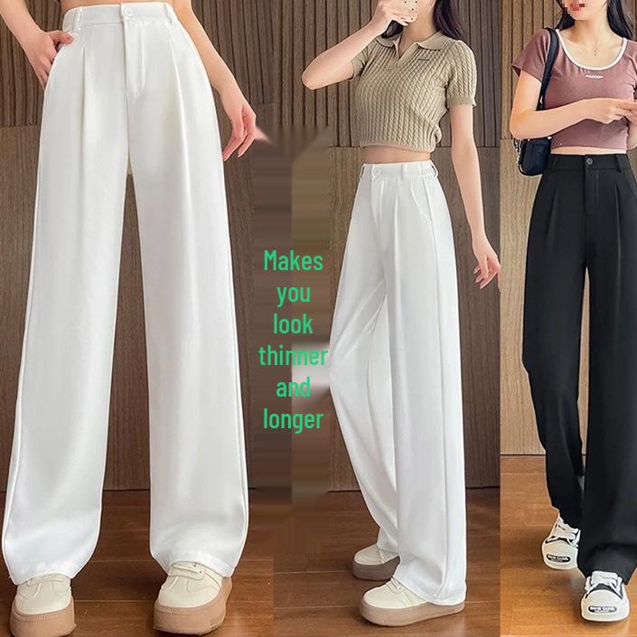 Summer 2026 Cooling High-Waist Wrinkle-Resistant Ice Silk Pants - Slimming, Straight Leg Design