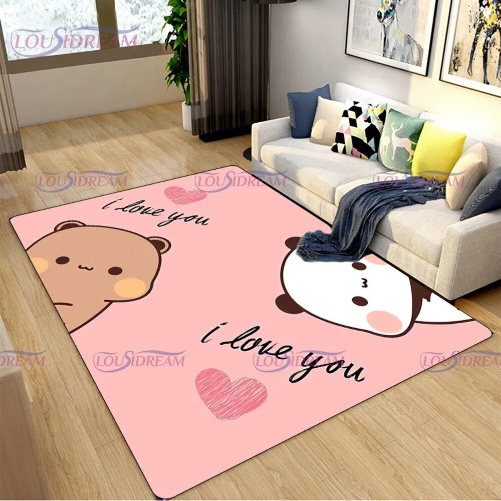 3D Print Cartoon Bubu and Dudu Carpet Cute Lover Bear Area Rug for Living Room Bedroom Decorate Door Mat Kids Room Rug Gift