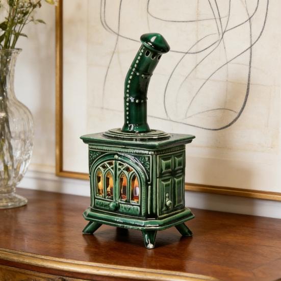 Figurine de poêle avec bougie LED à piles Cheminée Veilleuse Ornement de table vintage pour salon chambre à coucher Décoration de maison