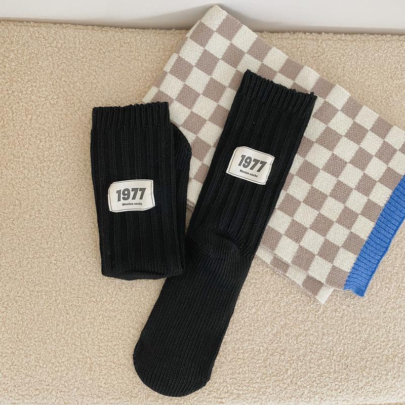 

Tide Brand Double Needle Thick Thread 1977 Cloth Label Digital Socks Pure Cotton Retro Sports Socks Fog Medium Tube Socks Tide One size чорний