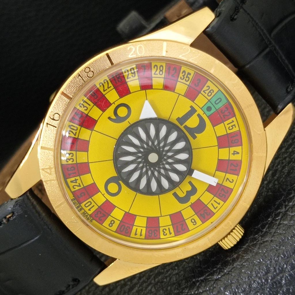 HAND-WINDING VINTAGE SWISS MENS POKER FACE YELLOW COLOR DIAL WATCH A701177-5 R205b-a701177