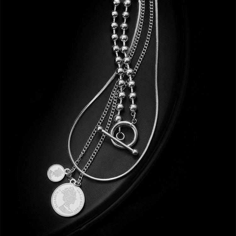 New 316L Stainless Steel Geometric Round Medal Pendant T Chain Multilayer Chain Necklace Necklace Ladies Wedding Accessories