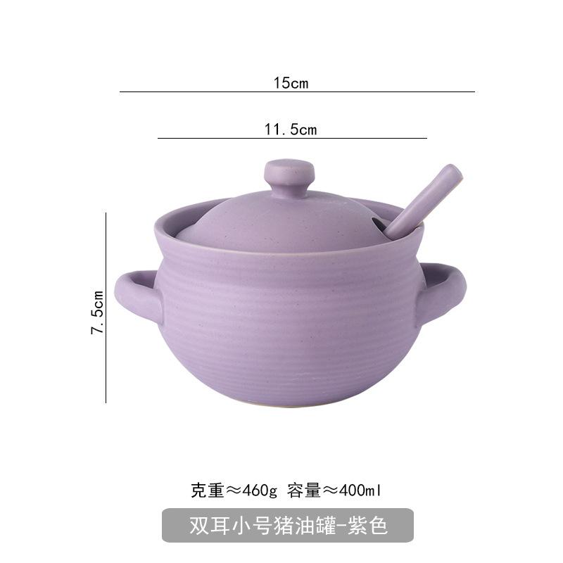 

400ML/1000ML Home Single Handle /Double-eared Lard Can with Covered Spoon Household Japanese Kitchen Seasoning, Heat-resistant