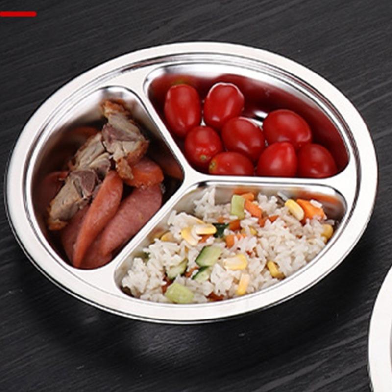 3 Compartment Stainless Steel Round Plate For Food Separation Space Saving Serving Dish Kitchen Dining Accessories