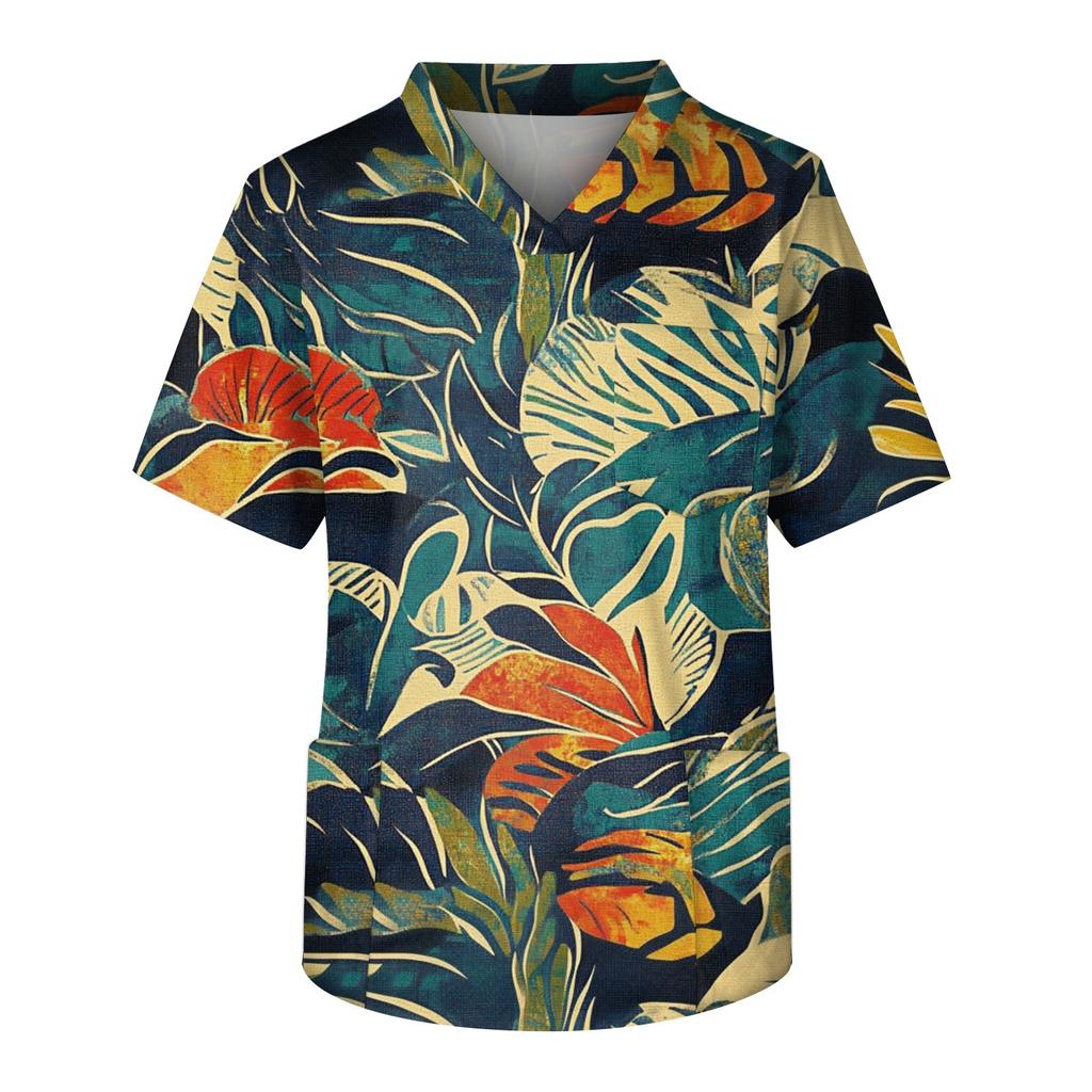 Men's Casual Short-Sleeved V-Neck Printed Front Pocket Top