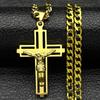 Hip Hop Cross Jesus Crucifix Stainless Steel Pendant Necklace for Women Men Gold Color Christian Long Chain Necklace Jewelry