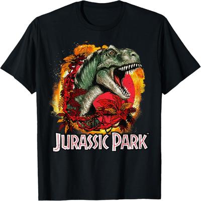 Jurassic Park T-Rex Explosion Tropical Logo Graphic T-Shirt T-Shirt