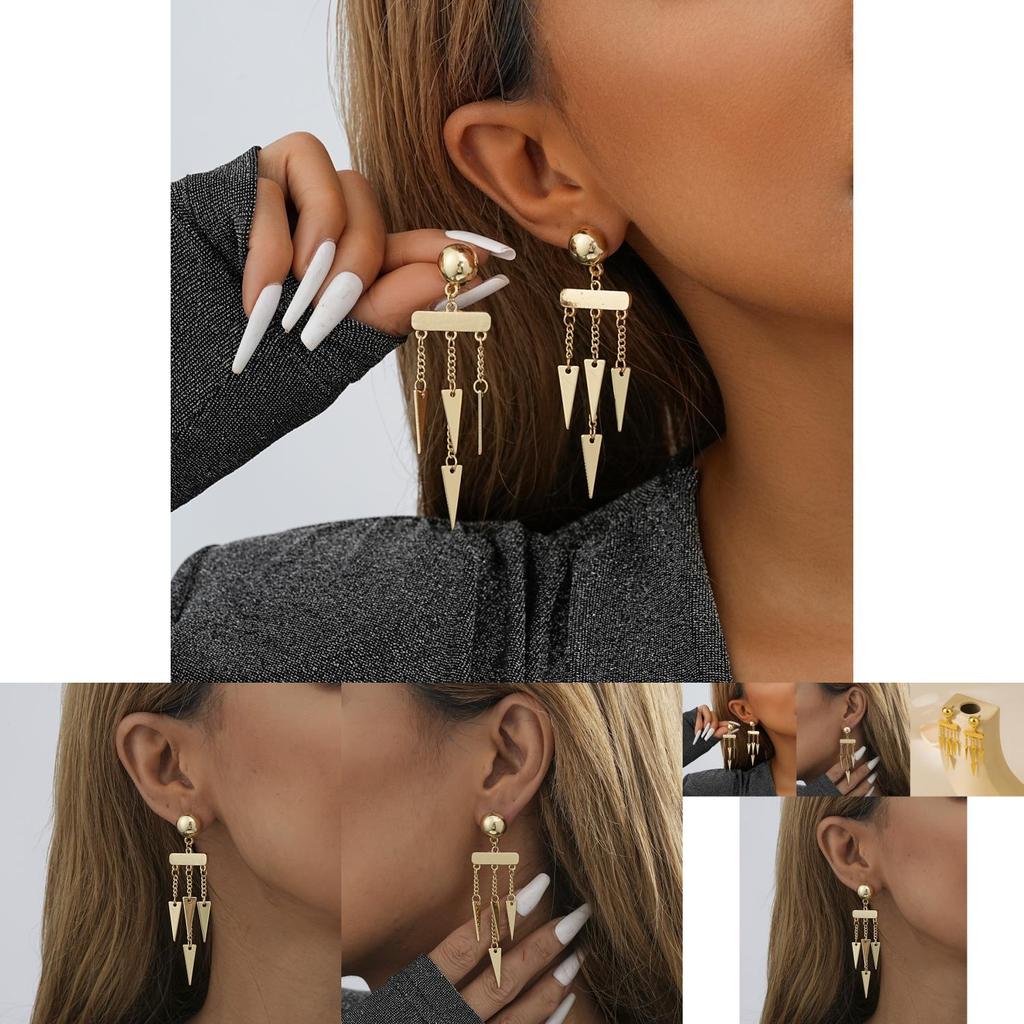 Stylish Gold Asymmetric Tassel Earrings Fashionable Plated Alloy Geometric Shape