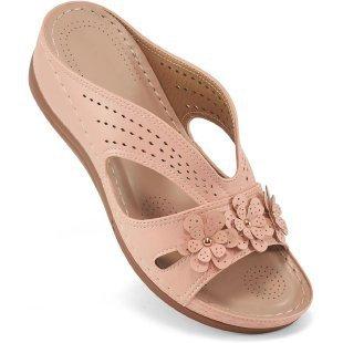 Large Size Summer Retro Flower Slope Heel Cool Slippers Women's Casual Beach Fish Mouth Slippers