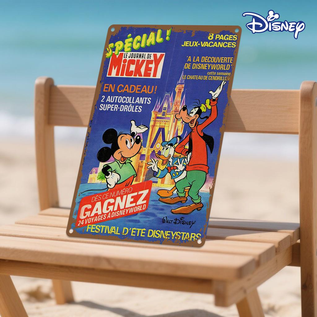 1pc Disney Vintage Metal Tin Sign - Mickey & Friends At Disneyland Paris Retro Wall Art, 20.32x30.48 Cm Iron Decorative Plaque F