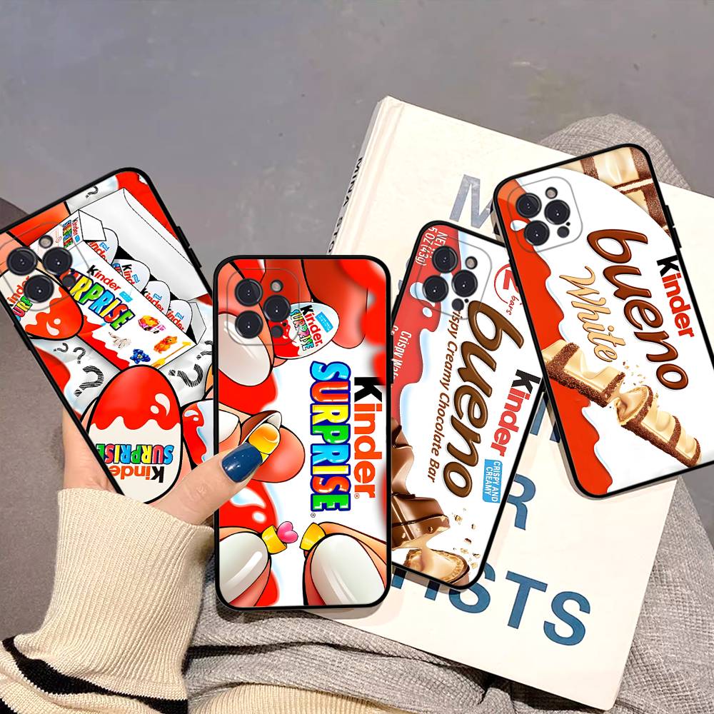 Cute Kinder Surprise Eggs Logo Phone Case For Iphone 17 16 15 14 13 12 11 Pro Max Plus Black Shell Cover Case