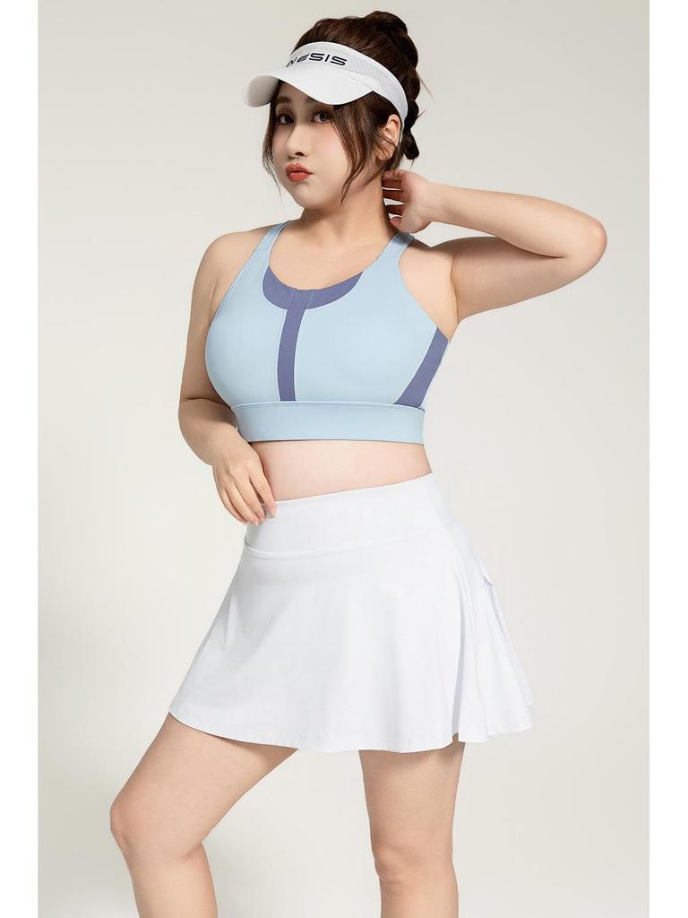 Plus Size Colorblock Racerback Sports Bra: Shockproof Yoga Vest with Beauty Back Design