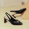 French Square Head Empty Single Shoes 2025 New Summer High-heeled Bag Head Sandals Women's Word with Thick Heels High Heels