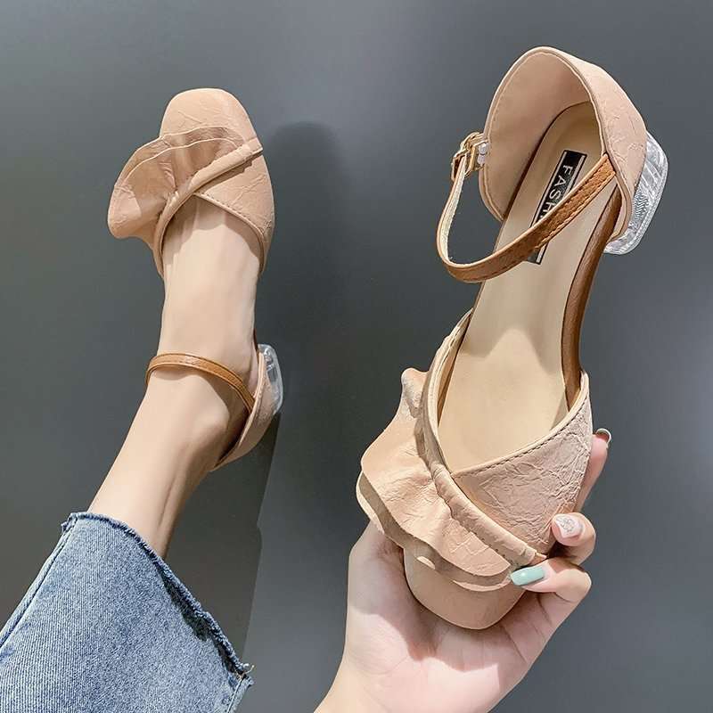 Transparent High Heels Women's 2025 Summer New Fashion Outer Wear Thick Heel Sandals Fairy Style Middle Heel Fashion Crystal Heels