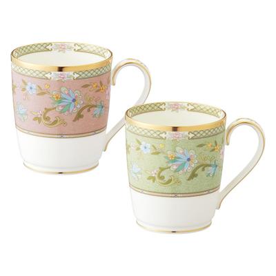 Noritake Mug barevný pár 285cc Yoshino 2 kusy Bone China (vyměnitelná sada) Zelená/růžová P59880/9983-57