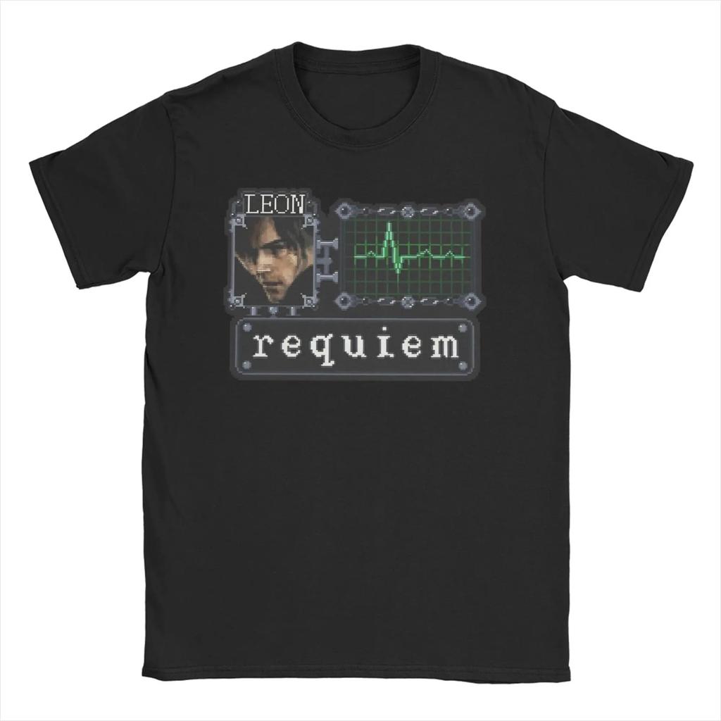 Resident Evil Leon S Kennedy Requiem Пиксель-арт Унисекс Футболка Ретро Игра Хлопок Повседневный Топ с Коротким Рукавом Удобные Футболки