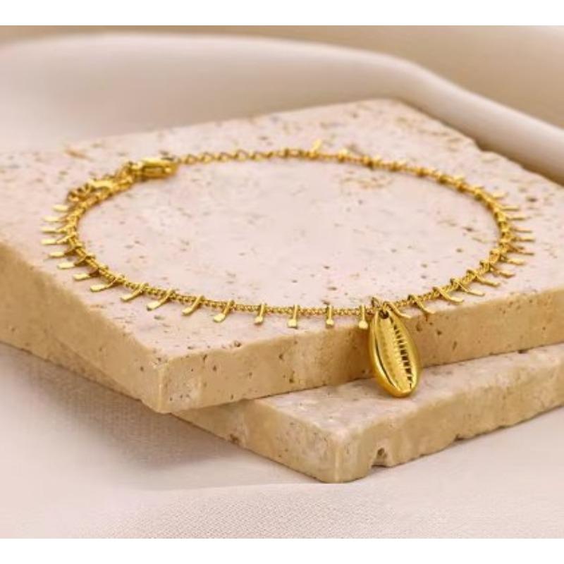 Fashion Beach Resort Ocean Wind Shell Starfish Dolphin Pendant Stacked Chain Stainless Steel Anklet Women