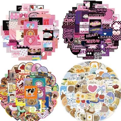 50 Hojas Retro Americano Scrapbook Pegatina Color Negro Rosa Y2K Dibujo Animado Animal Pegatina de Diario DIY Decoración Pegatina de Guitarra Equipaje