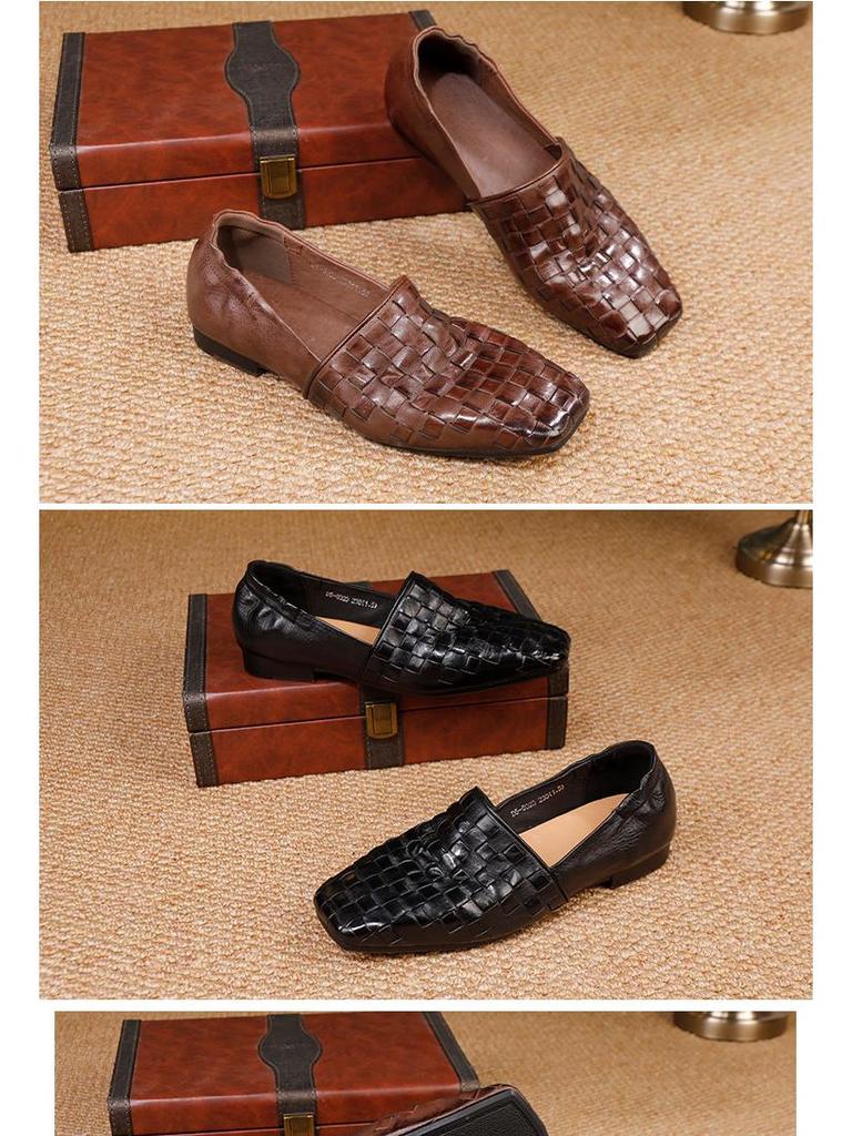 Dámské 2025 podzimní tkané kožené mokasíny - Ručně vyráběné hovězí baleríny pro všechna roční období