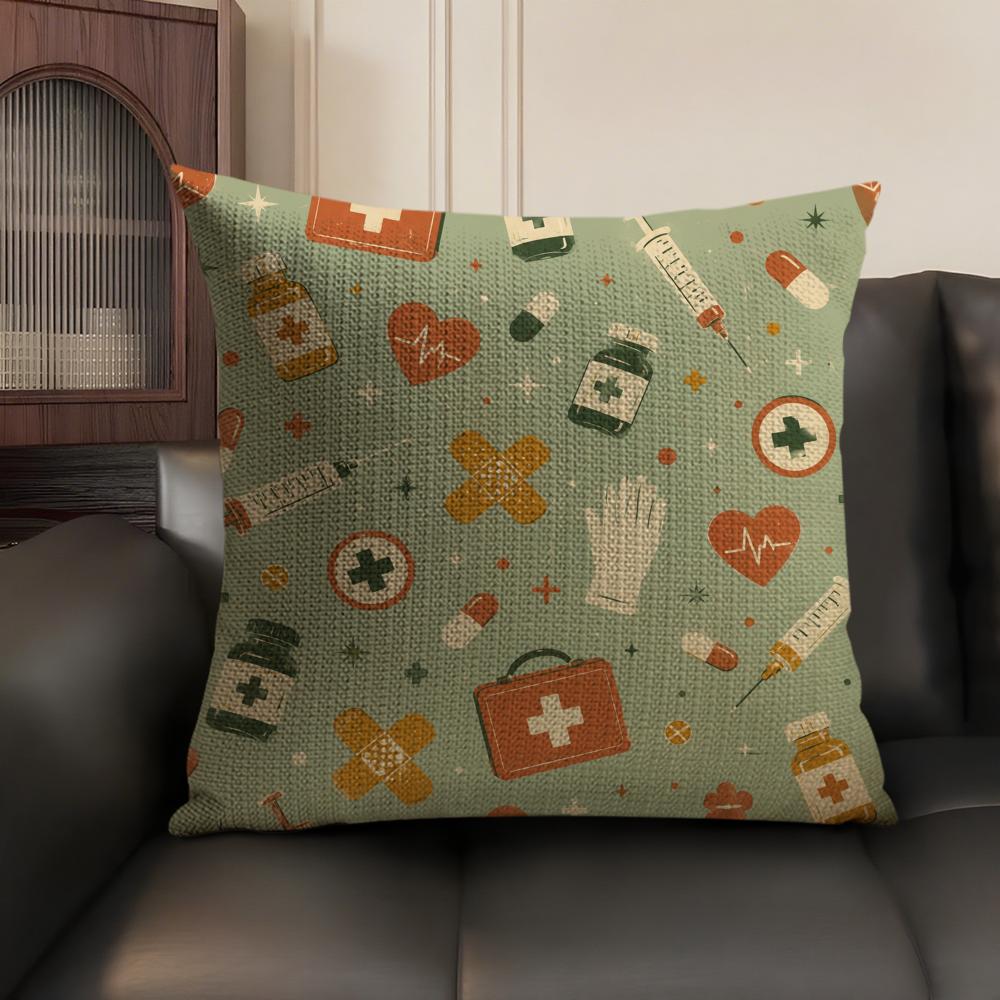 Cartoon Nurse Pattern Cushion Cover Linen Organic Fabric DoubleSided Printing Sofa Breathable Home Decor Gift Pillow Case