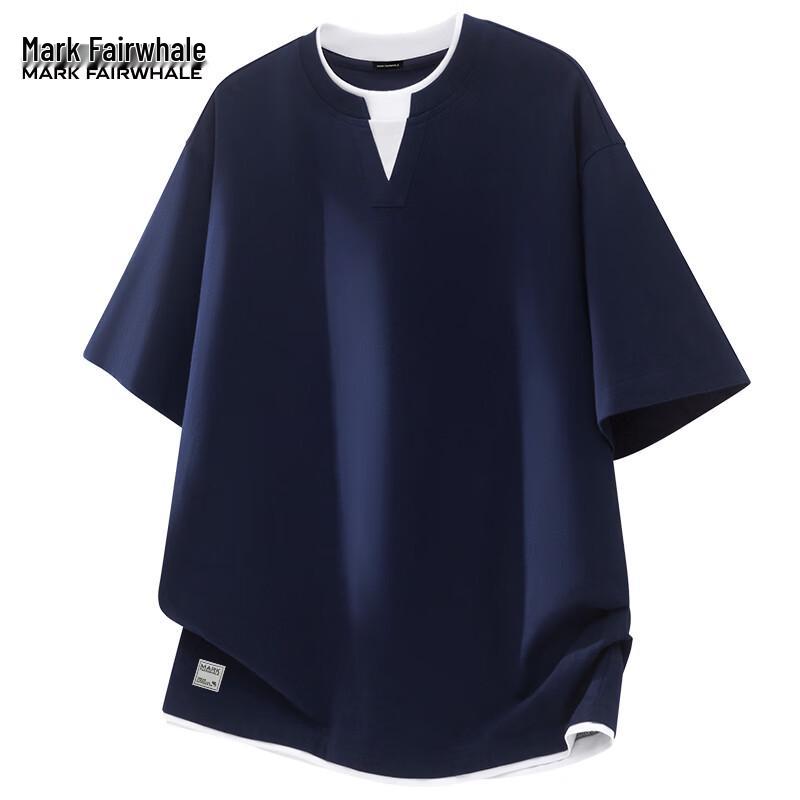Mark Fairwhale Men's V-Neck Faux Two-Piece Short Sleeve T-Shirt