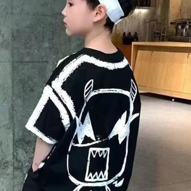 Boys Summer Casual Contrast Alphabet Graffiti T-Shirt Top+Shorts Pant Set School Kids Tracksuit Child 2PCS Outfit