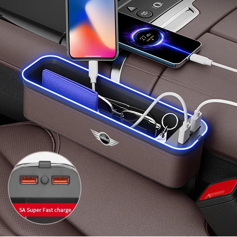 Car Seat Gap Case USB Charging Multifunction Crevice Storage Box For BMW MINI Cooper S Clubman JWC R55 R56 R60 F54 F55 F56 F57