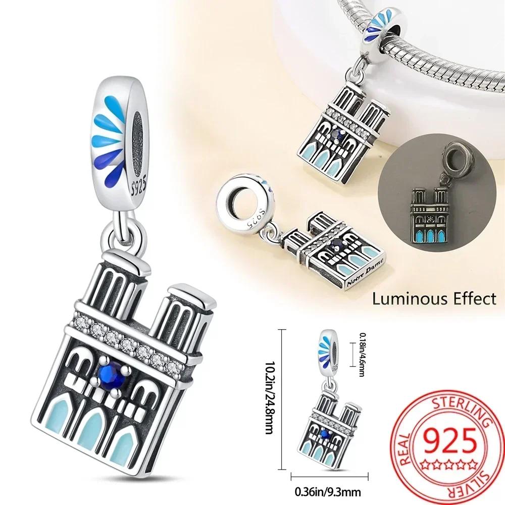 Landmark Building Charms 925 Silver Eiffel Tower Statue of Liberty Beads Keychain Metal Bracelet DIY Fine Jewelry Gift