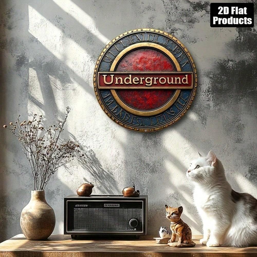 Vintage London Underground Round Metal Wall Sign Retro Bar Cafe Home Decor 8x8 Inch