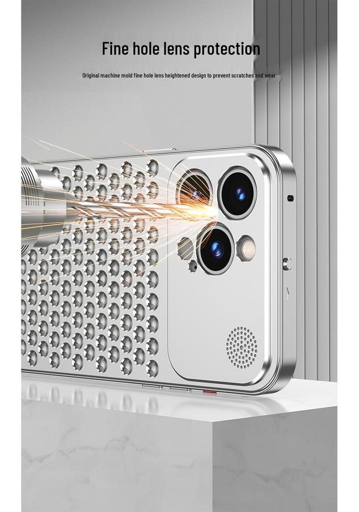 Apple 15 Pro Max Metal Honeycomb Anti-Scratch Heat Dissipation Phone Case with Spring Buckle Design for Cross-Border Use