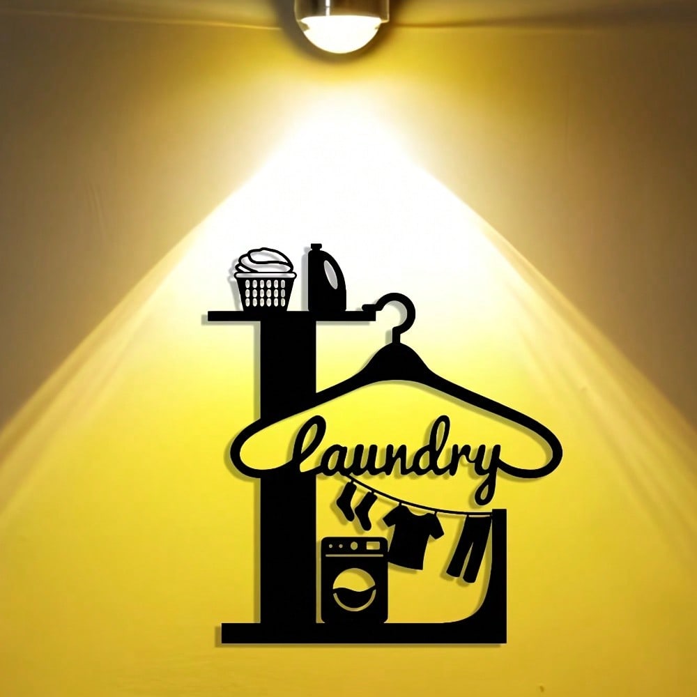 Laundry Room Decor Metal Wall Art Sign Elegant Black White Durable Storage Shelf for Home Office Bathroom Kitchen