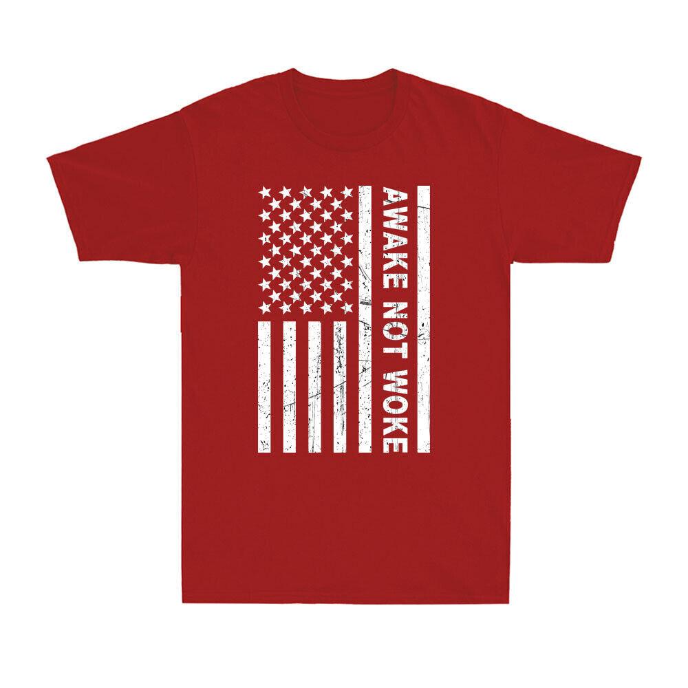 Awake But Not Woke Sleeping Funny Political Censorship Joke USA Flag T-Shirt L