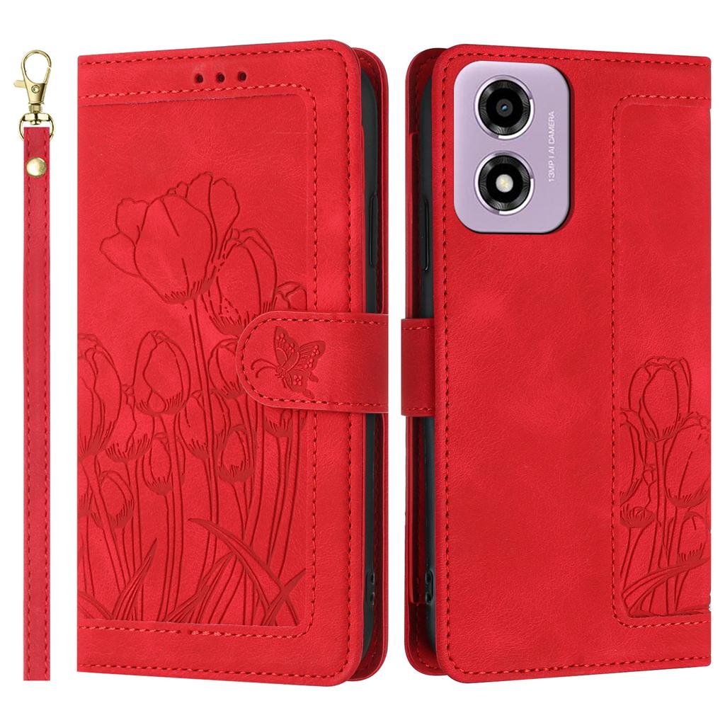 For Motorola Moto E14 4G Tulip Leather Case Phone Cover with 5 Card Slots Wallet
