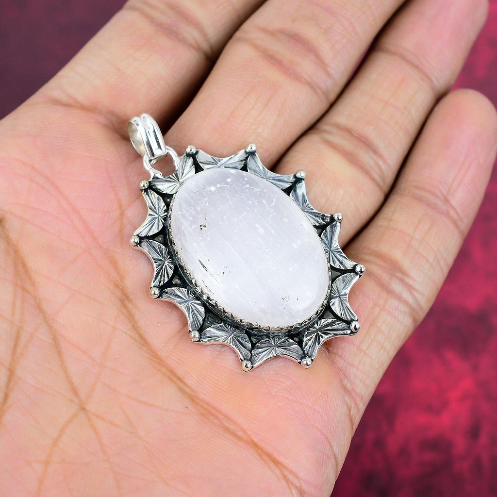 Pandantiv Selenit Argint Sterling 925 Masiv, Bijuterii Pandantiv cu Piatră Prețioasă Făcută Manual, Cadouri Pentru Soție Pandantiv Nou